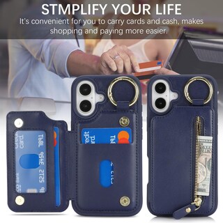 Foto 7 | Foto 7 | Funda Tipo Cartera Con Tarjetero Para Iphone 16 Color Azul Oscuro - Venta Internacional.