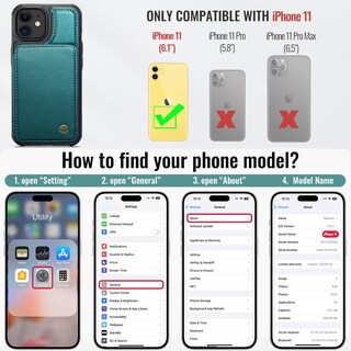 Foto 2 | Foto 2 | Funda Tipo Cartera Vinich Para Iphone 11 Con Tarjetero Color Verde Azulado - Venta Internacional.