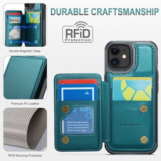 Foto 5 | Foto 5 | Funda Tipo Cartera Vinich Para Iphone 11 Con Tarjetero Color Verde Azulado - Venta Internacional.