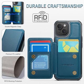Foto 5 | Foto 5 | Funda Tipo Cartera Vinich Para Iphone 14 Con Tarjetero Rfid Color Azul - Venta Internacional.
