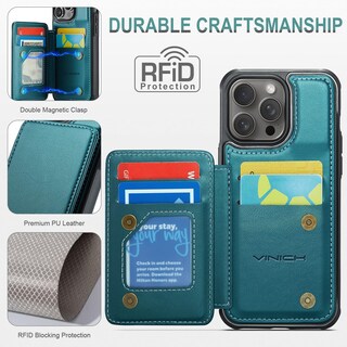 Foto 5 | Foto 5 | Funda Tipo Cartera Vinich Para Iphone 14 Pro Con Tarjetero Color Verde Azulado - Venta Internacional.