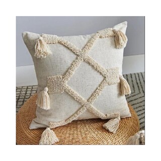 Foto 1 | Foto 1 | Pack De 2 Fundas De Cojín Nórdicas De Lino Beige Con Borlas 45 X 45 Cm - Venta Internacional.