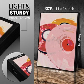 Foto 2 | Foto 2 | Lienzo Para Pared Disco De Vinilo Retro Color Rosa 28 X 36 Cm Marco Negro - Venta Internacional.