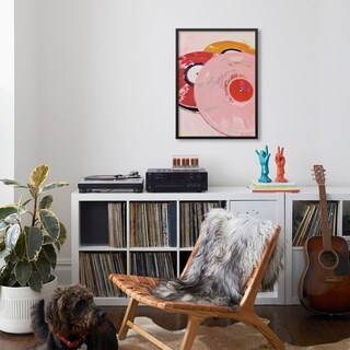 Foto 5 | Foto 5 | Lienzo Para Pared Disco De Vinilo Retro Color Rosa 28 X 36 Cm Marco Negro - Venta Internacional.