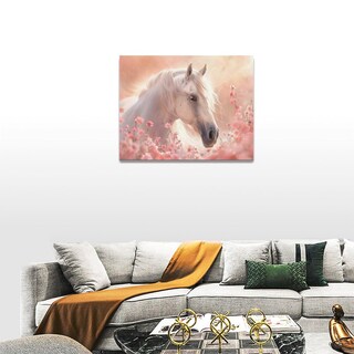 Foto 4 | Foto 4 | Lienzo Decorativo Para Pared Caballo Blanco Rosa Estampado Floral 40 X 30 Cm Decoración Del Hogar - Venta Internacional.