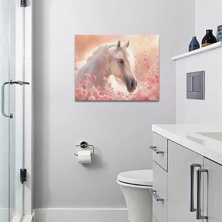 Foto 5 | Foto 5 | Lienzo Decorativo Para Pared Caballo Blanco Rosa Estampado Floral 40 X 30 Cm Decoración Del Hogar - Venta Internacional.