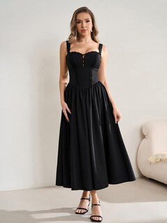 Foto 5 | Foto 5 | Vestido Kutumai De Encaje De Verano Con Cuello Cuadrado Midi Negro Para Mujer - Venta Internacional.