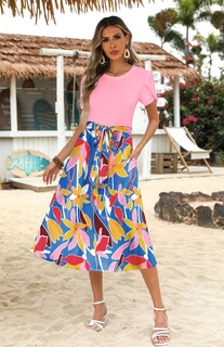 Foto 4 | Foto 4 | Vestido De Verano Zeagoo Con Estampado Floral Bohemio En Forma De A Cuello Redondo Talla Xl Para Mujer - Venta Internacional.