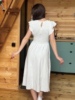 Foto 5 | Foto 5 | Vestido Sencillo A Rayas Midi De Verano Línea A Boda Blanco - Venta Internacional.