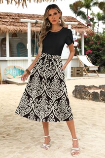 Foto 4 | Foto 4 | Vestido De Verano Zeagoo Floral Para Mujer Manga Corta Línea A Negro - Venta Internacional.