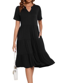 Foto 1 | Foto 1 | Vestido Jeqeocafy De Verano Para Mujer Manga Corta Cuello En V Midi Negro - Venta Internacional.