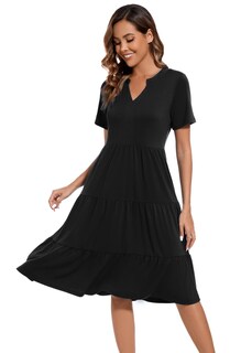 Foto 2 | Foto 2 | Vestido Jeqeocafy De Verano Para Mujer Manga Corta Cuello En V Midi Negro - Venta Internacional.
