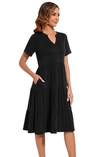 Foto 3 | Foto 3 | Vestido Jeqeocafy De Verano Para Mujer Manga Corta Cuello En V Midi Negro - Venta Internacional.