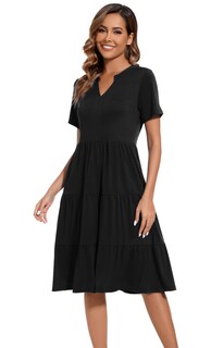 Foto 4 | Foto 4 | Vestido Jeqeocafy De Verano Para Mujer Manga Corta Cuello En V Midi Negro - Venta Internacional.