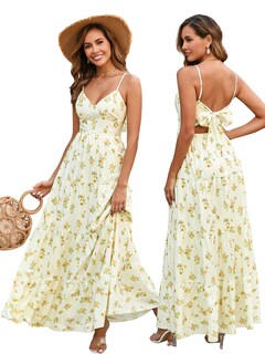 Foto 1 | Foto 1 | Vestido Largo Htzmo Para Mujer Estampado Floral Cuello En V 2025 Amarillo Xl - Venta Internacional.