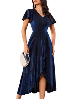 Foto 1 | Foto 1 | Vestido Berylove Con Lentejuelas Formal Fiesta Manga Ondulada Azul Marino Xl - Venta Internacional.