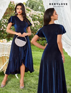 Foto 2 | Foto 2 | Vestido Berylove Con Lentejuelas Formal Fiesta Manga Ondulada Azul Marino Xl - Venta Internacional.