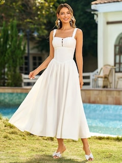 Foto 4 | Foto 4 | Vestido Kutumai De Encaje De Verano Con Cuello Cuadrado Midi Blanco Y Bolsillos - Venta Internacional.