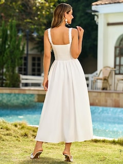 Foto 5 | Foto 5 | Vestido Kutumai De Encaje De Verano Con Cuello Cuadrado Midi Blanco Y Bolsillos - Venta Internacional.
