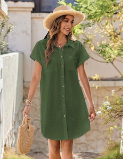 Foto 3 | Foto 3 | Vestido Zeagoo Con Botones Para Mujer Camisa De Algodón Para Verano - Venta Internacional.