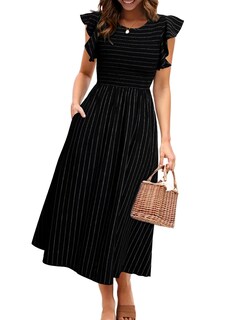 Foto 1 | Foto 1 | Vestido Simplee A Rayas Midi Summer A Line Negro Para Mujer - Venta Internacional.