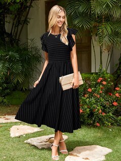 Foto 2 | Foto 2 | Vestido Simplee A Rayas Midi Summer A Line Negro Para Mujer - Venta Internacional.