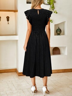 Foto 6 | Foto 6 | Vestido Simplee A Rayas Midi Summer A Line Negro Para Mujer - Venta Internacional.