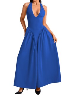 Foto 1 | Foto 1 | Vestido Chiaolezhee Con Cuello En V Profundo Halter Maxi Azul Real Para Mujer - Venta Internacional.