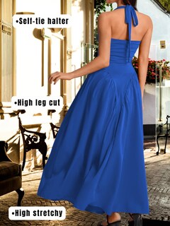 Foto 3 | Foto 3 | Vestido Chiaolezhee Con Cuello En V Profundo Halter Maxi Azul Real Para Mujer - Venta Internacional.