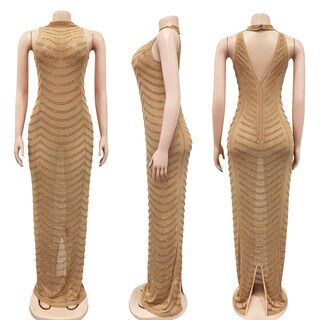 Foto 5 | Foto 5 | Vestido Largo Nagfar Para Mujer Sin Mangas Con Diamantes De Imitación Color Dorado - Venta Internacional.