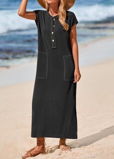 Foto 7 | Foto 7 | Vestido De Verano Kirundo De Punto Acanalado Henley Maxi Black Para Mujer - Venta Internacional.