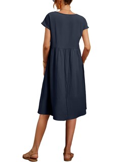 Foto 2 | Foto 2 | Vestido Midi Zhyaj Con Cuello Redondo Y Manga Corta Holgado Túnica De Algodón - Venta Internacional.