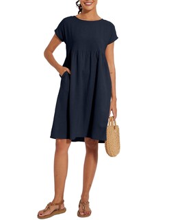 Foto 4 | Foto 4 | Vestido Midi Zhyaj Con Cuello Redondo Y Manga Corta Holgado Túnica De Algodón - Venta Internacional.