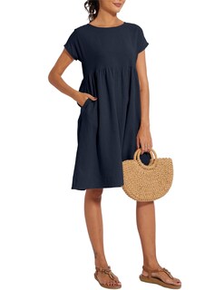 Foto 5 | Foto 5 | Vestido Midi Zhyaj Con Cuello Redondo Y Manga Corta Holgado Túnica De Algodón - Venta Internacional.