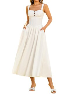 Foto 1 | Foto 1 | Vestido Kutumai De Encaje De Verano Con Cuello Cuadrado Midi Blanco Para Mujer - Venta Internacional.