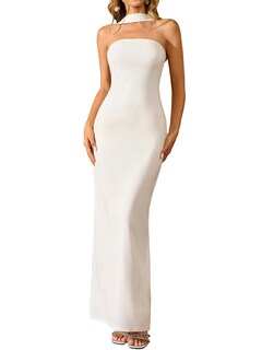 Foto 1 | Foto 1 | Vestido Largo Htzmo Elegante Ajustado De Verano Con Cuello Halter Blanco Xl - Venta Internacional.
