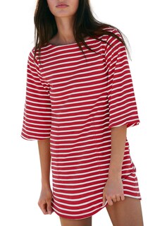 Foto 1 | Foto 1 | Vestido De Verano Yousify 2025 Camiseta Holgada A Rayas Rojas Y Blancas - Venta Internacional.