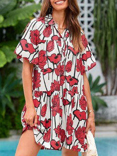 Foto 2 | Foto 2 | Vestido Camisero Wenrine Summer Con Estampado Floral De Manga Abullonada Para Mujer - Venta Internacional.