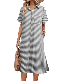 Foto 1 | Foto 1 | Vestido Camisero Hotouch De Verano De Lino De Manga Corta Para Mujer - Venta Internacional.