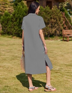 Foto 4 | Foto 4 | Vestido Camisero Hotouch De Verano De Lino De Manga Corta Para Mujer - Venta Internacional.