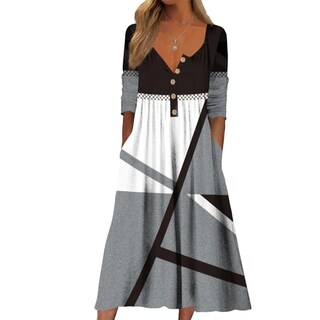 Foto 1 | Foto 1 | Vestido Largo Guteidee Boho Con Botones Florales Para Mujer Negro Algodón - Venta Internacional.