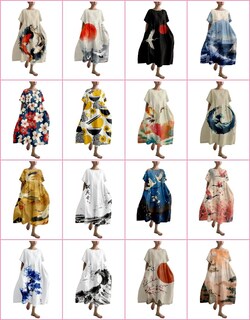 Foto 3 | Foto 3 | Vestido Casual Marsvovo Para Mujer Arte Japonés Naranja Algodón Y Lino - Venta Internacional.