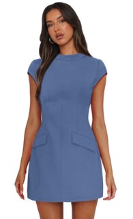 Foto 4 | Foto 4 | Vestido Ofeefan Azul Con Manga Corta Para Mujer 2025 S - Venta Internacional.