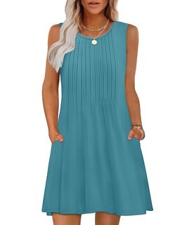 Foto 1 | Foto 1 | Vestido De Verano Ofeefan Swing Sin Mangas Color Verde Azulado Para Mujer Talla L - Venta Internacional.
