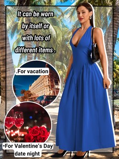 Foto 4 | Foto 4 | Vestido Chiaolezhee Con Cuello En V Profundo Halter Maxi Azul Real Para Mujer - Venta Internacional.
