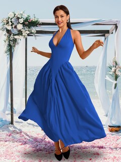 Foto 7 | Foto 7 | Vestido Chiaolezhee Con Cuello En V Profundo Halter Maxi Azul Real Para Mujer - Venta Internacional.
