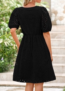 Foto 3 | Foto 3 | Vestido Kirundo Summer 2025 Manga Corta Abullonada Ojales Negro - Venta Internacional.