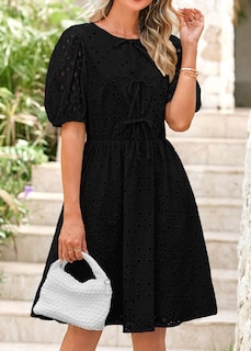 Foto 7 | Foto 7 | Vestido Kirundo Summer 2025 Manga Corta Abullonada Ojales Negro - Venta Internacional.