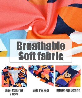 Foto 6 | Foto 6 | Vestido Carcos Talla Grande Cuello En V Manga Corta Floral Azul Naranja - Venta Internacional.