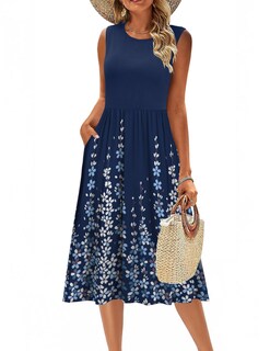 Foto 2 | Foto 2 | Vestido De Verano Zeagoo 2025 Camiseta Sin Mangas Aline Midi Navy - Venta Internacional.